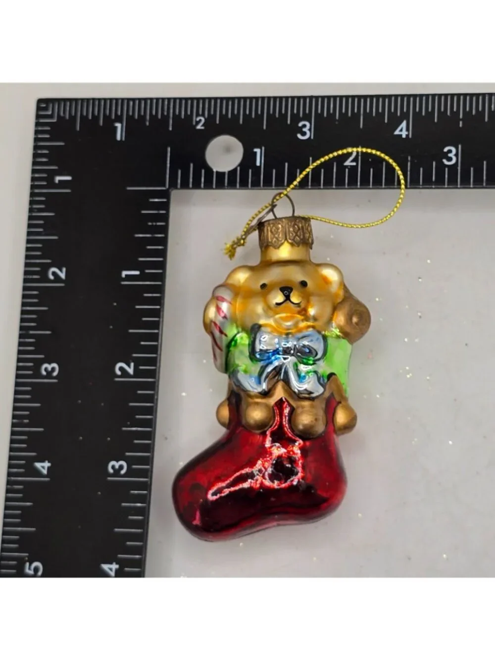 Christmas Ornament Glass Teddy Bear Stocking Thomas Pacconi Museum Series 2003